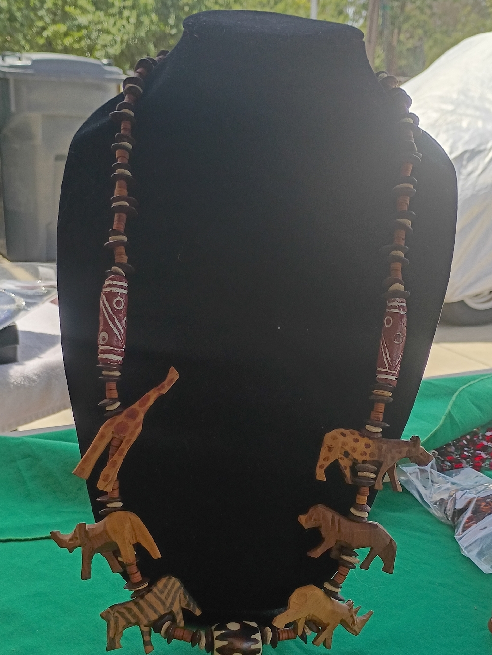 Hand-Carved Wooden Safari Animal Necklace - Brown